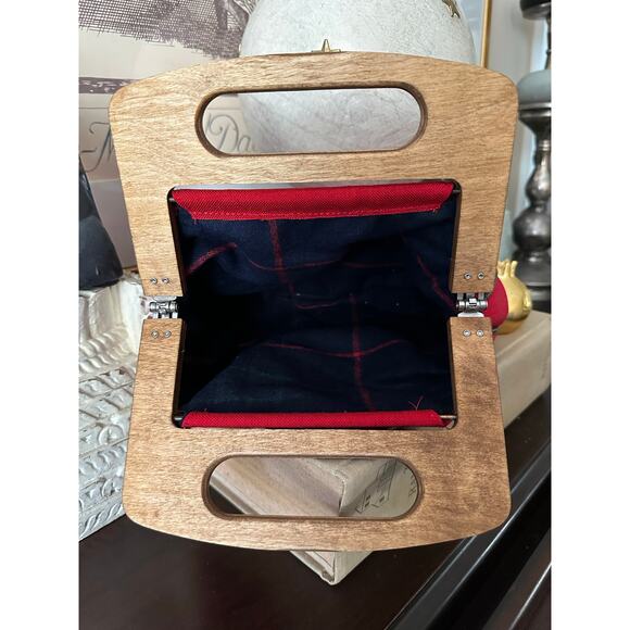 Vintage wool purse Old English Sheepdog red wood handles preppy embroidered - Picture 9 of 14